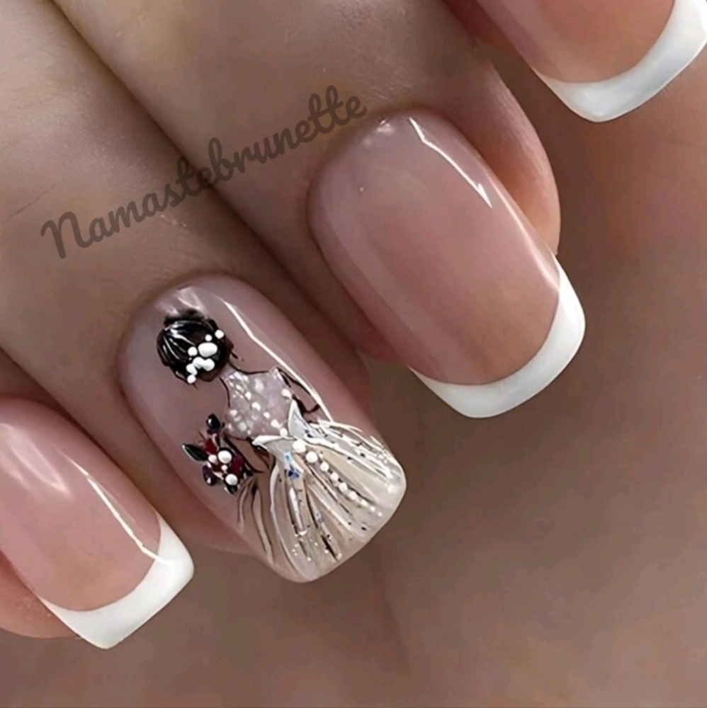 French Manicure Bride Press On Nails